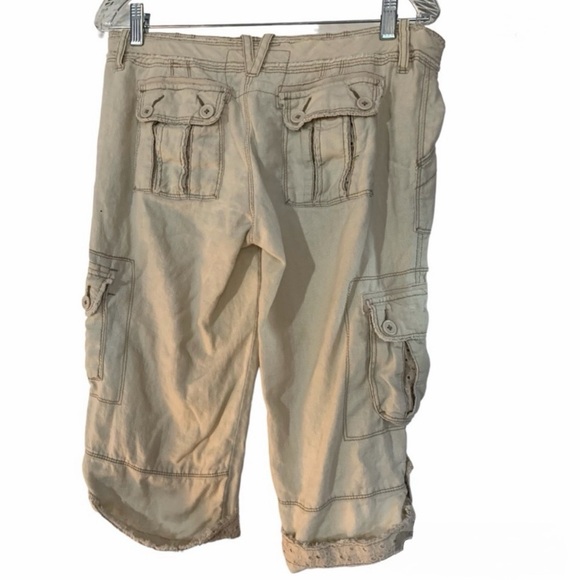 BKE for Buckle Cargo Pants 100%Linen Pockets crochet Lace Detail Y2K Khaki SZ29 - Picture 11 of 13